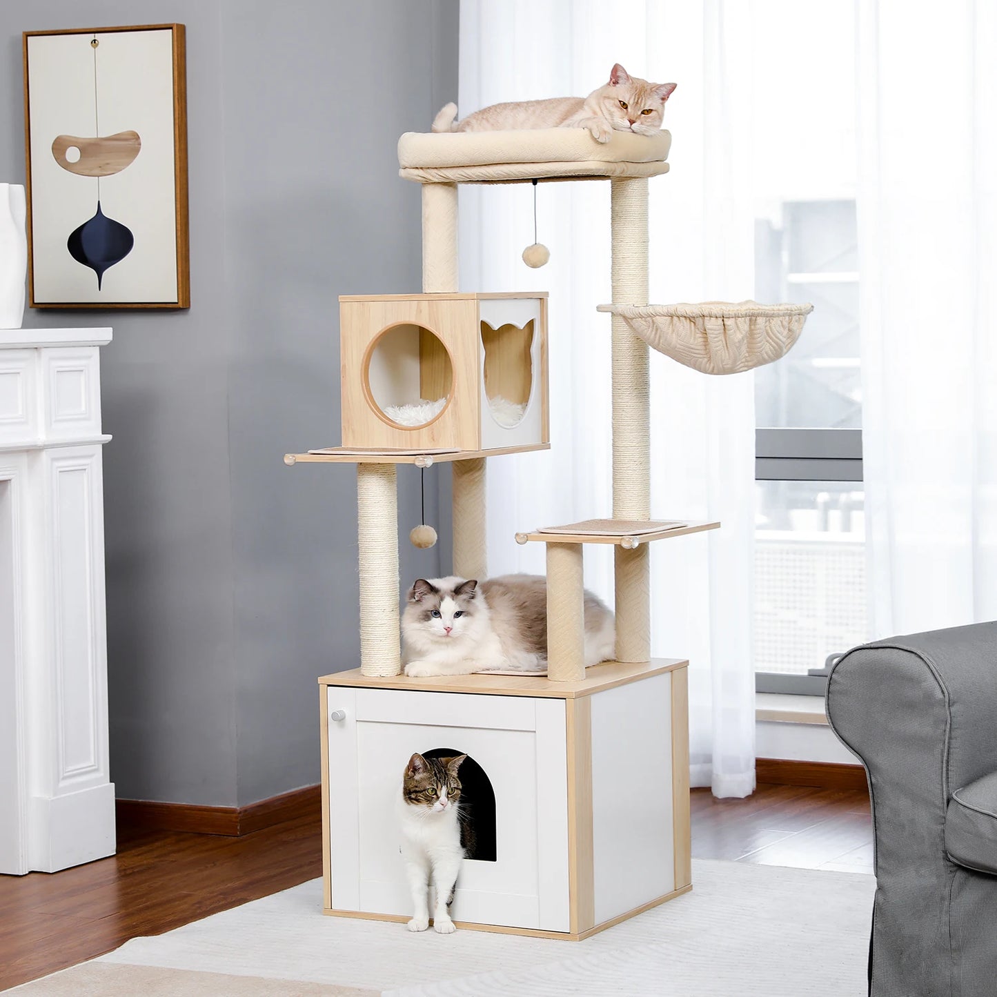PAWZ Road Cat Tree With Litter Box Enclosure And Storage