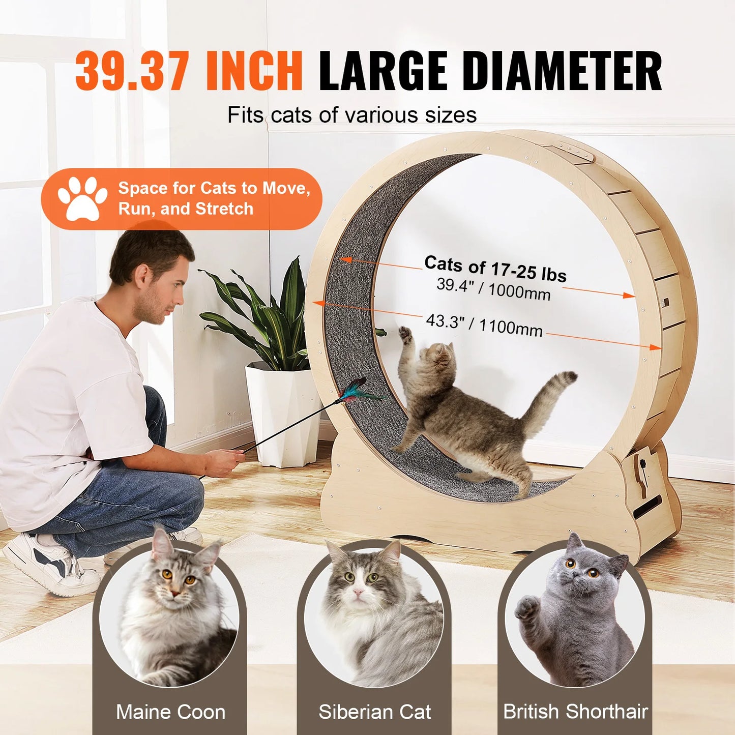 SucceBuy Wooden Cat Exercise Wheel Treadmill for Indoor Cats