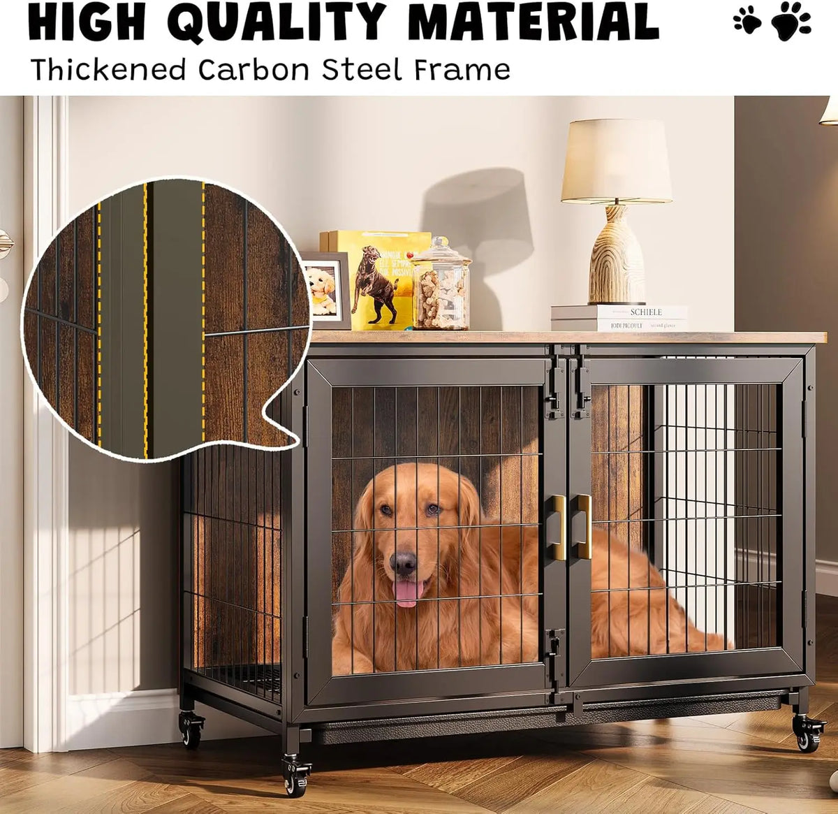 HiMISS Wooden Dog Crate End Table With Durable Steel Frame