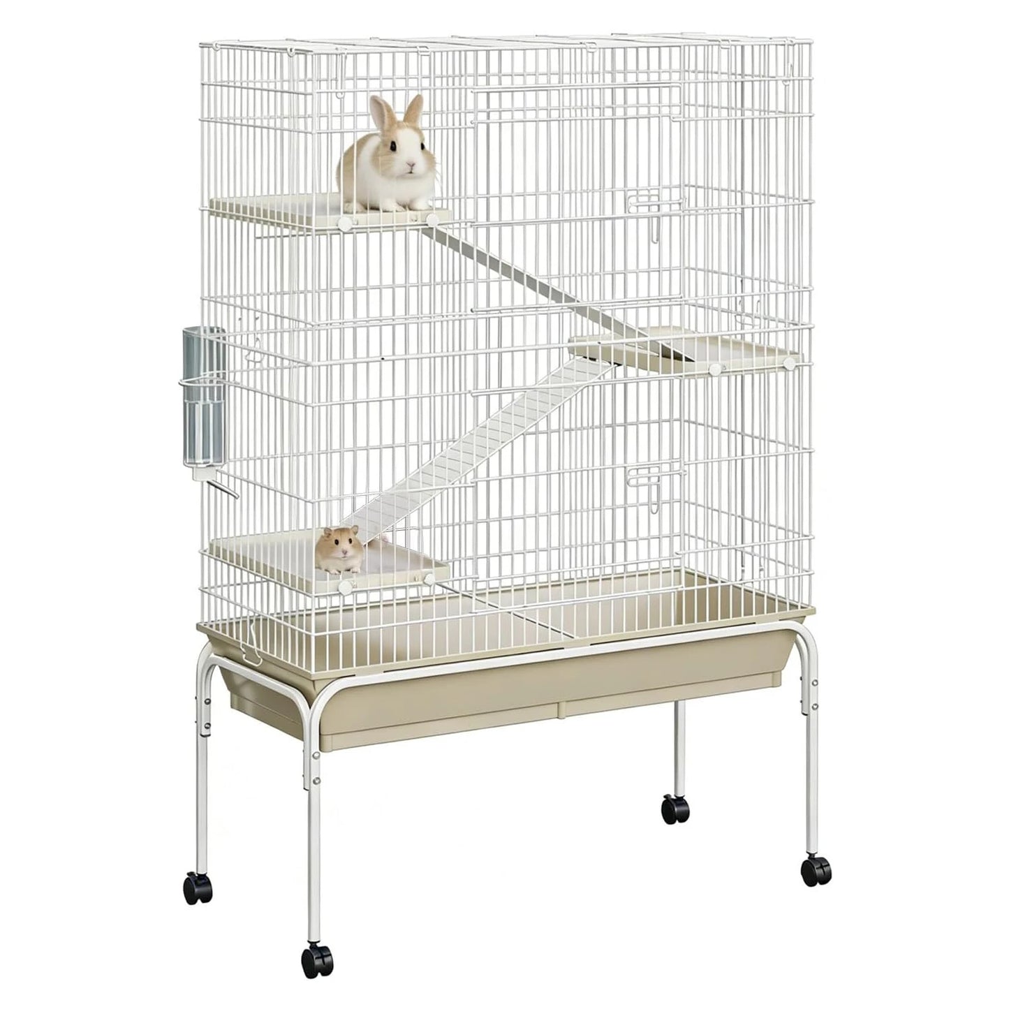 HiMISS 4-Tier Metal Small Animal Cage With Wheels And Ramps