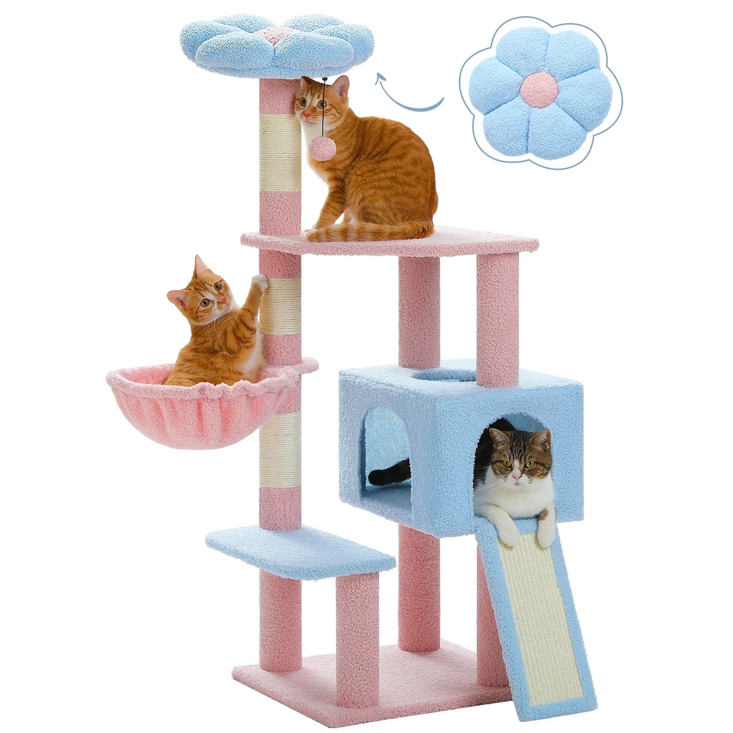 PEQULTI Flower Cat Tree Multi Level Cat Tower With Sisal Posts Hammock