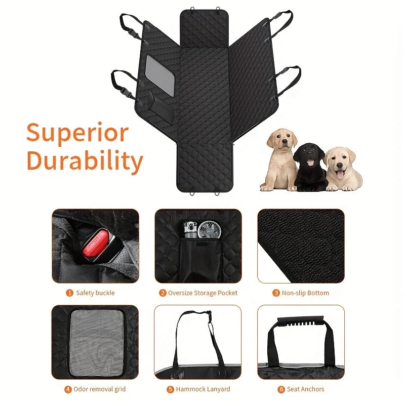 Dog Car Seat Cover With Storage Pockets Mesh Window Waterproof