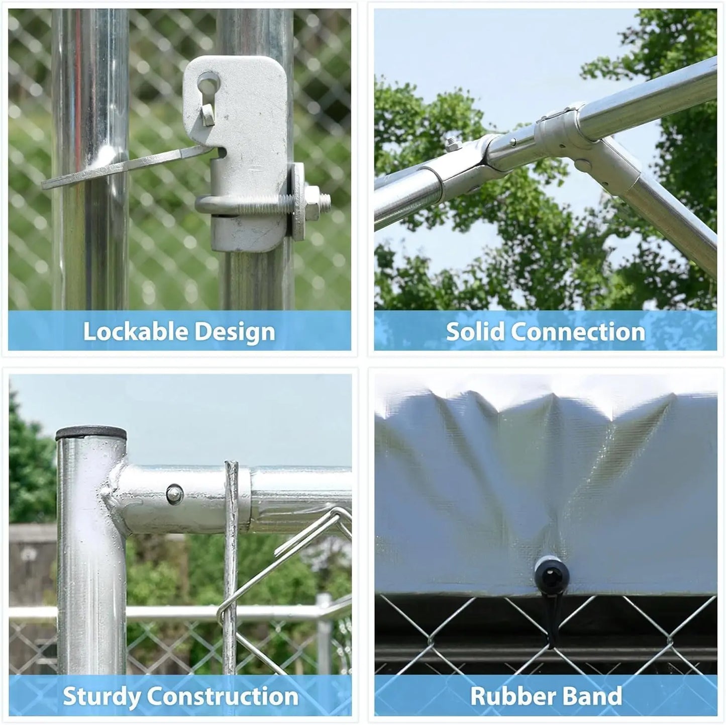 Galvanized Outdoor Dog Kennel With Roof Lock UV Resistant Cover