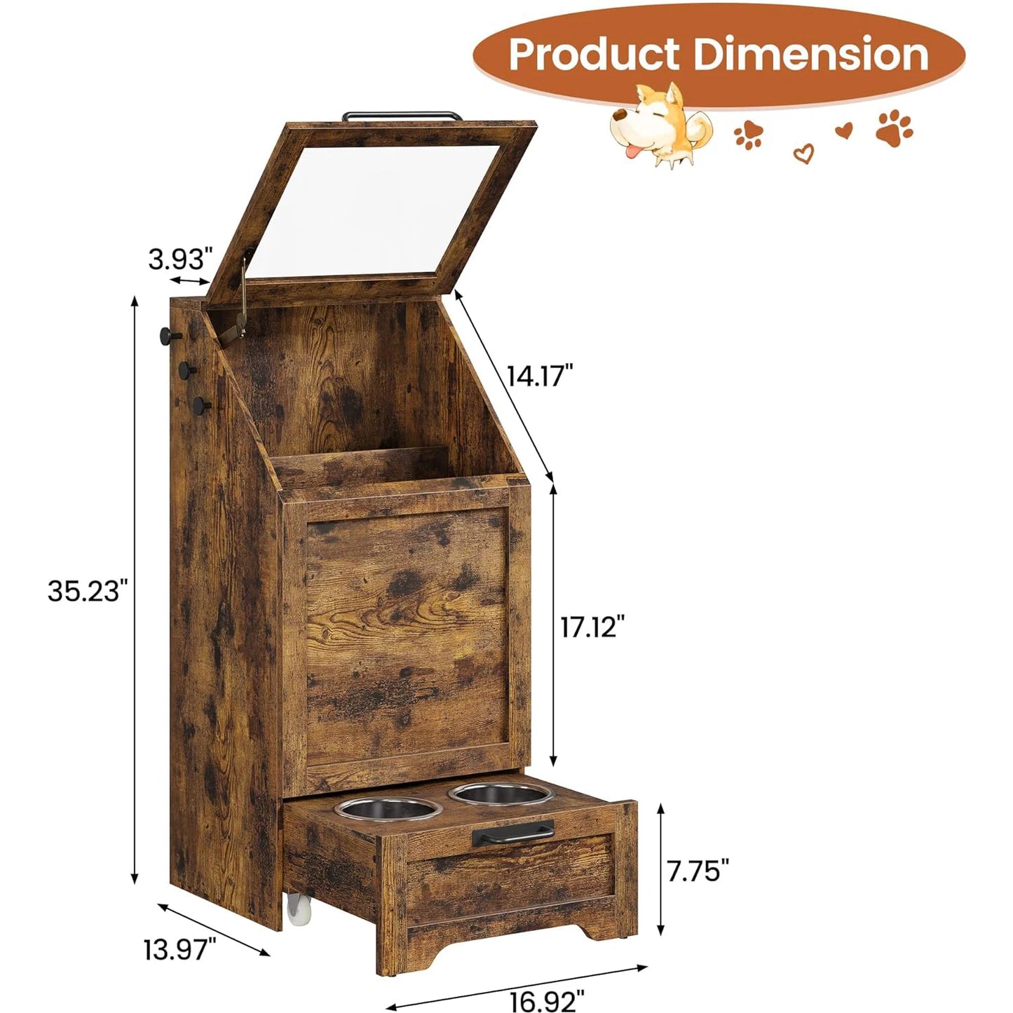 HiMISS Dog Feeding Station With Elevated Bowls And Storage Cabinet