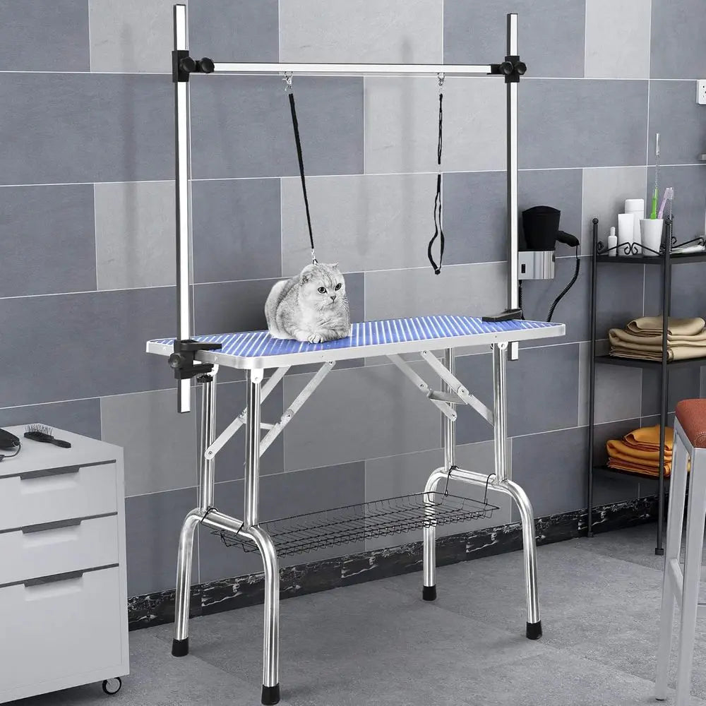 Heavy Duty Folding Dog Grooming Table With Adjustable Arm And Storage