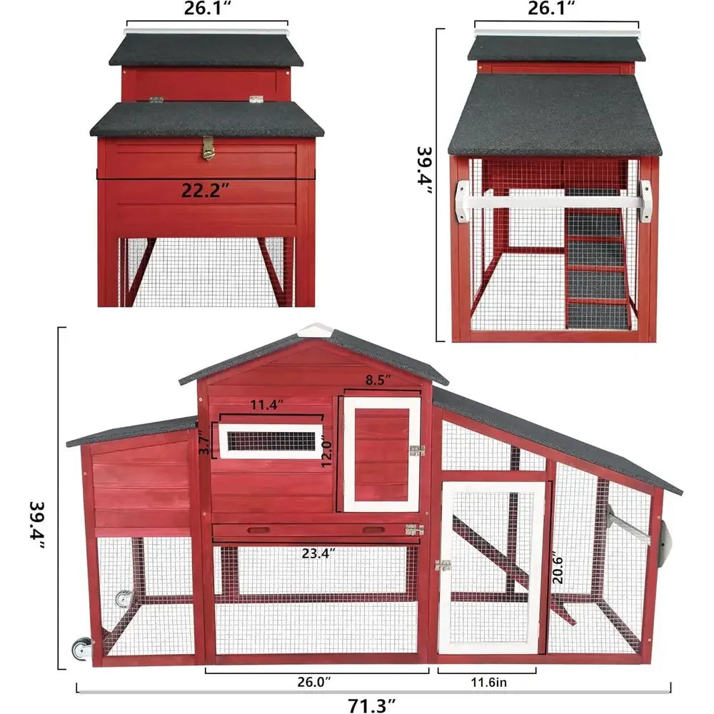 Wheeled Wooden Chicken Tractor With Waterproof Hen House Poultry Run