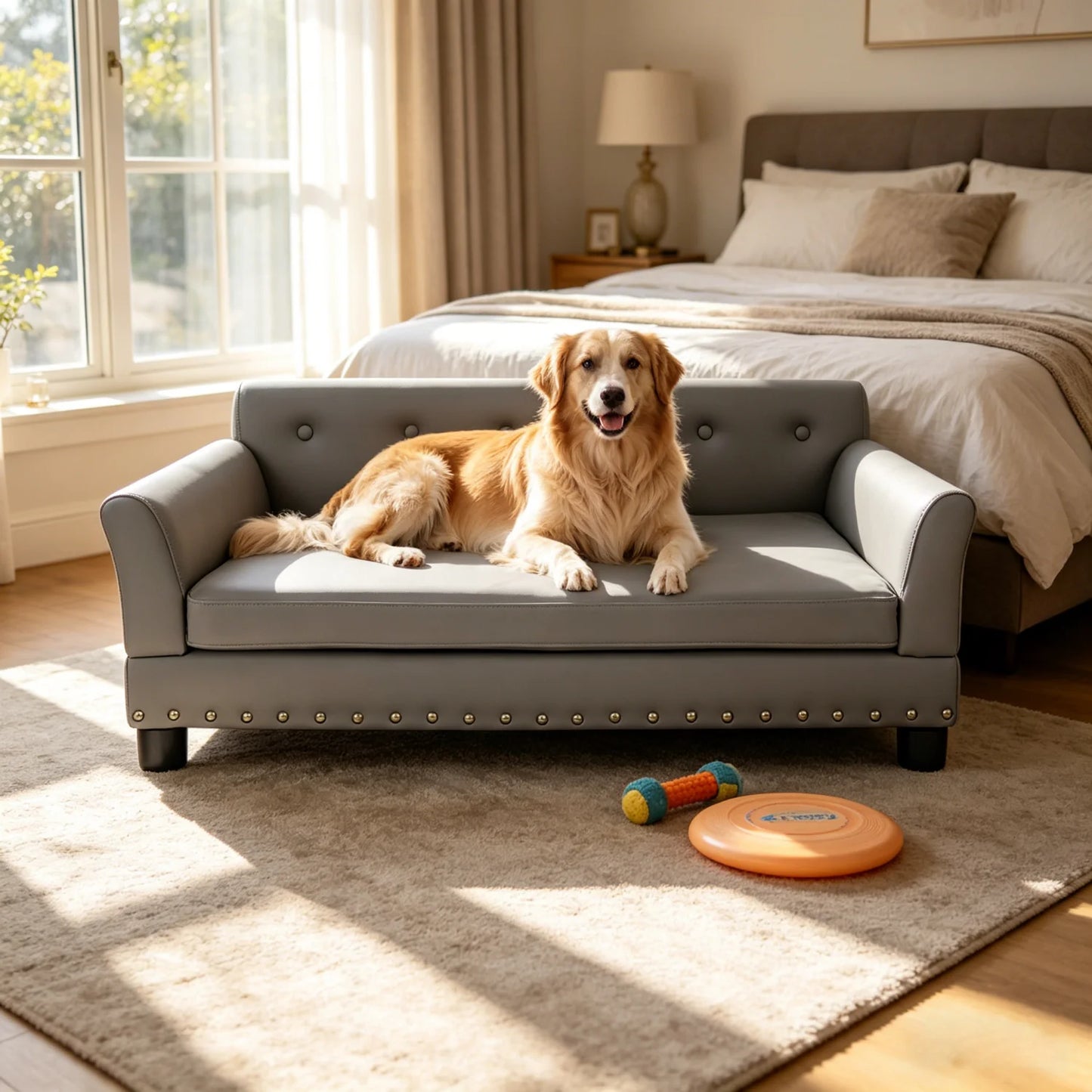 BINGOPAW Elevated Dog Sofa Bed With Microfiber Leather Cover