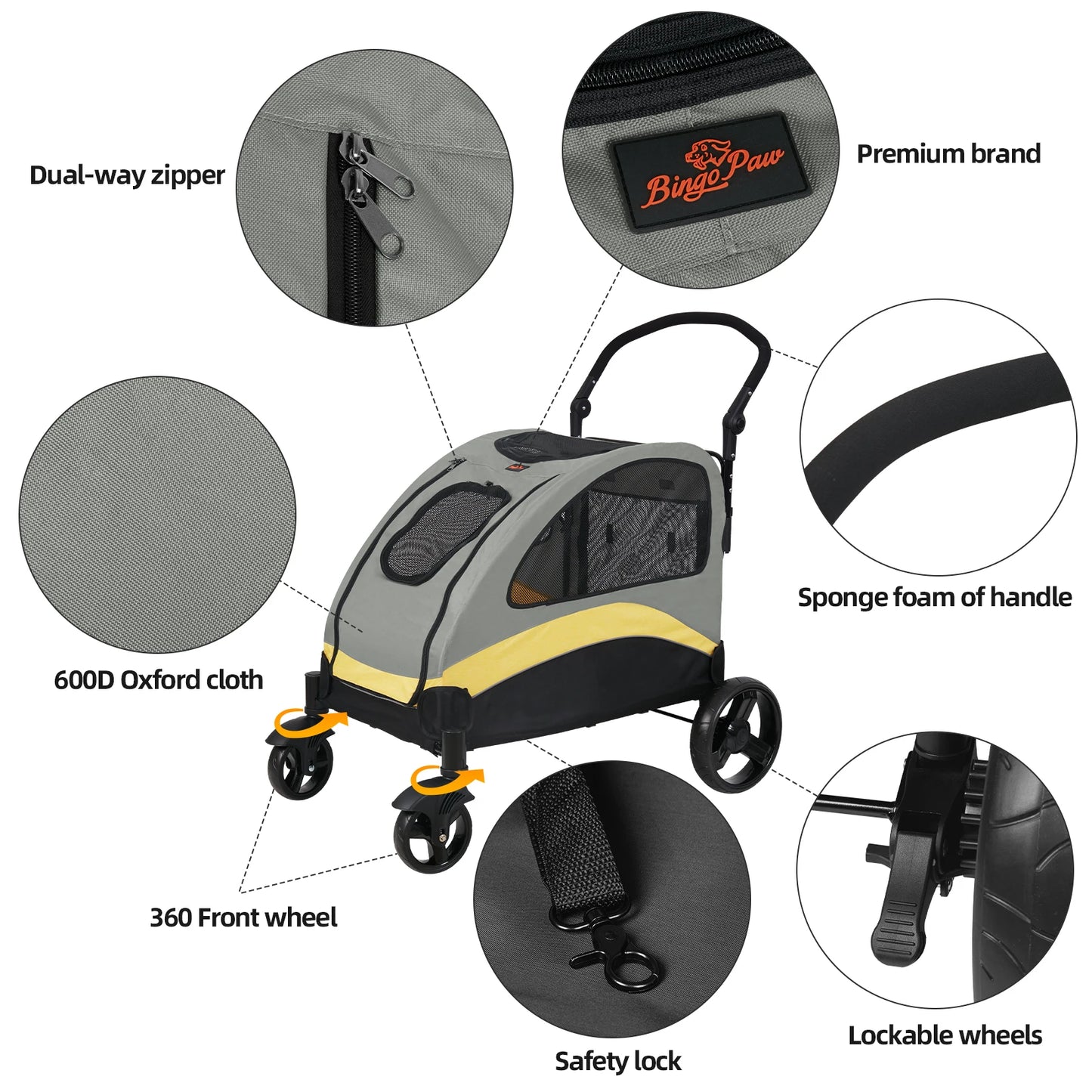 Dog Stroller Four Wheel Pet Wagon Foldable Travel Carrier Load 55kg