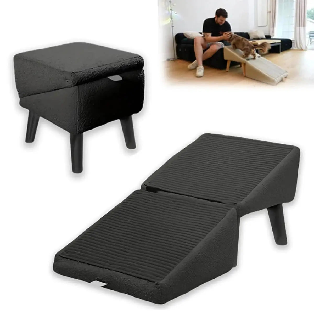 Foldable 2-In-1 Dog Ramp Stairs Non Slip for Small Pets