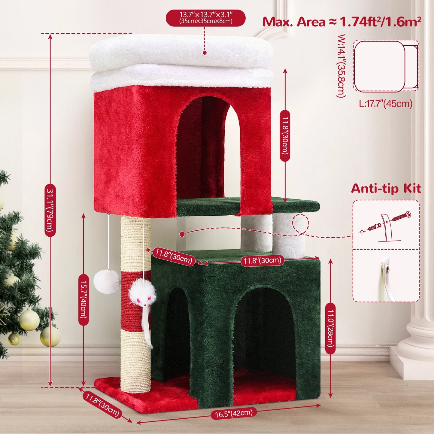 NONECN Christmas Cat Tree With Scratching Post For Indoor Cats