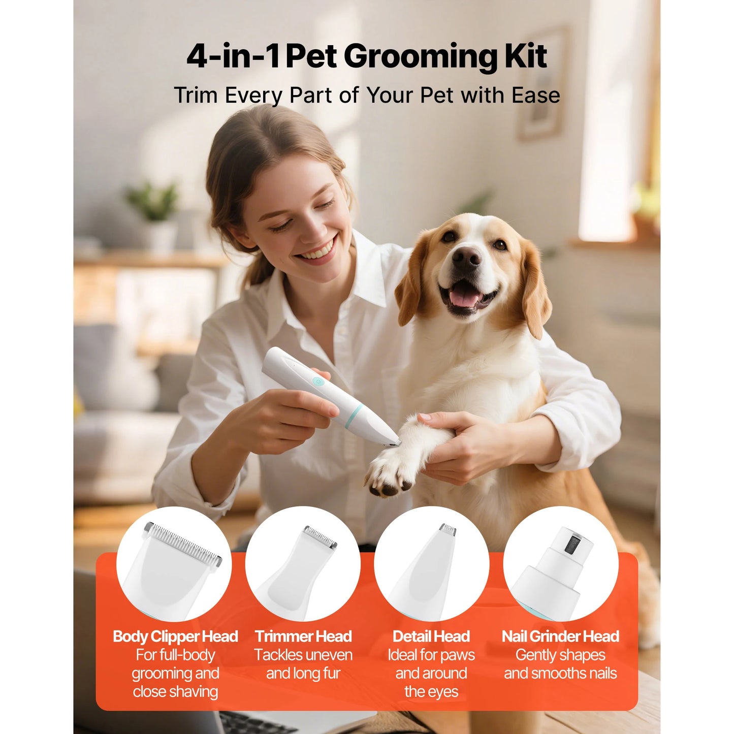 4 In 1 Dog Grooming Kit Cordless Low Noise Waterproof