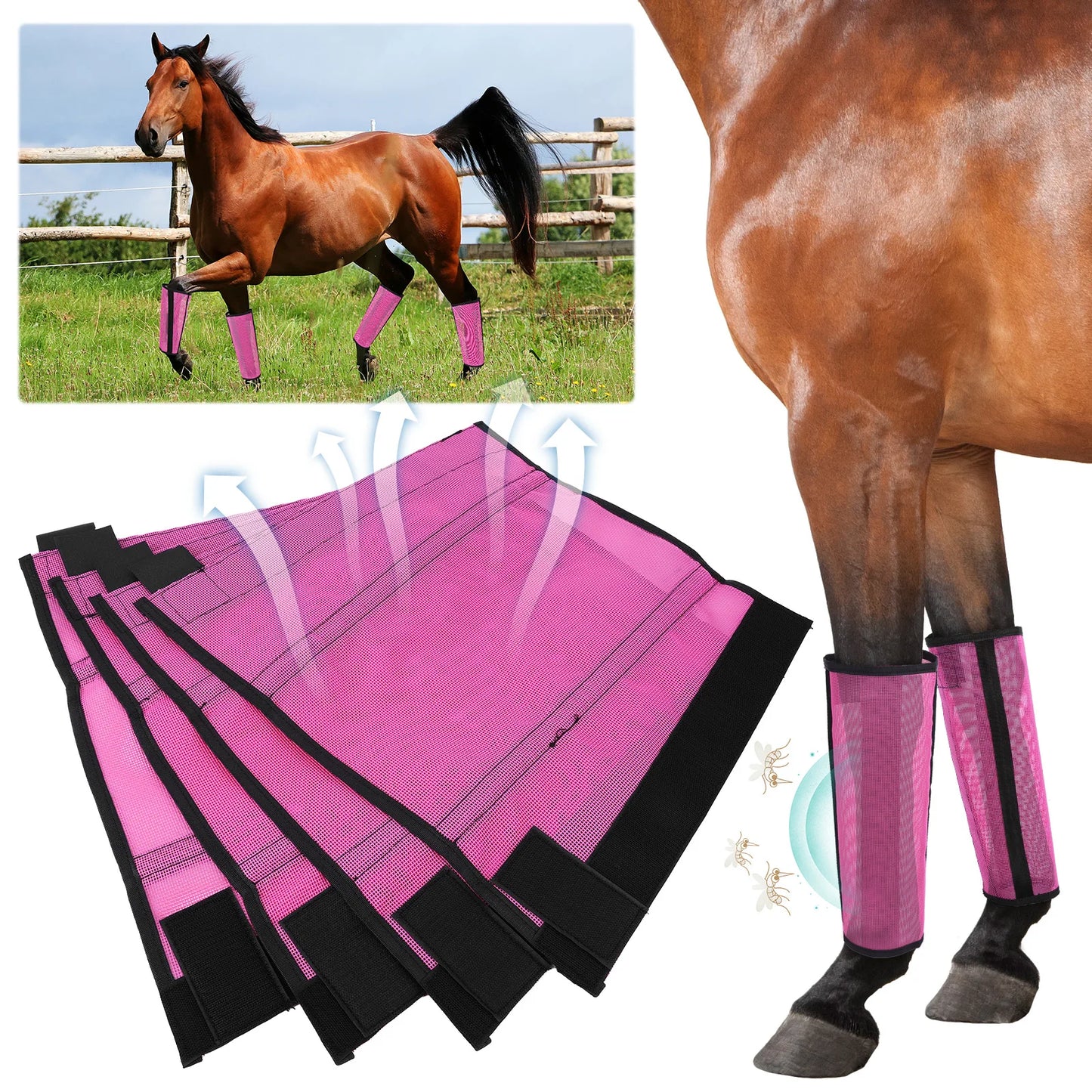 Shunmaii Horse Leg Protective Covers Mosquito Mesh Boots Reducing Bites