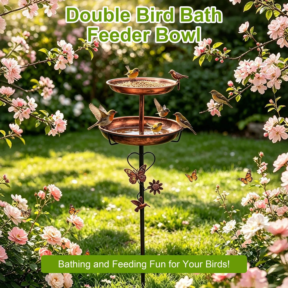 Sturdy Two Tier Metal Bird Bath For Garden Outdoor Decor