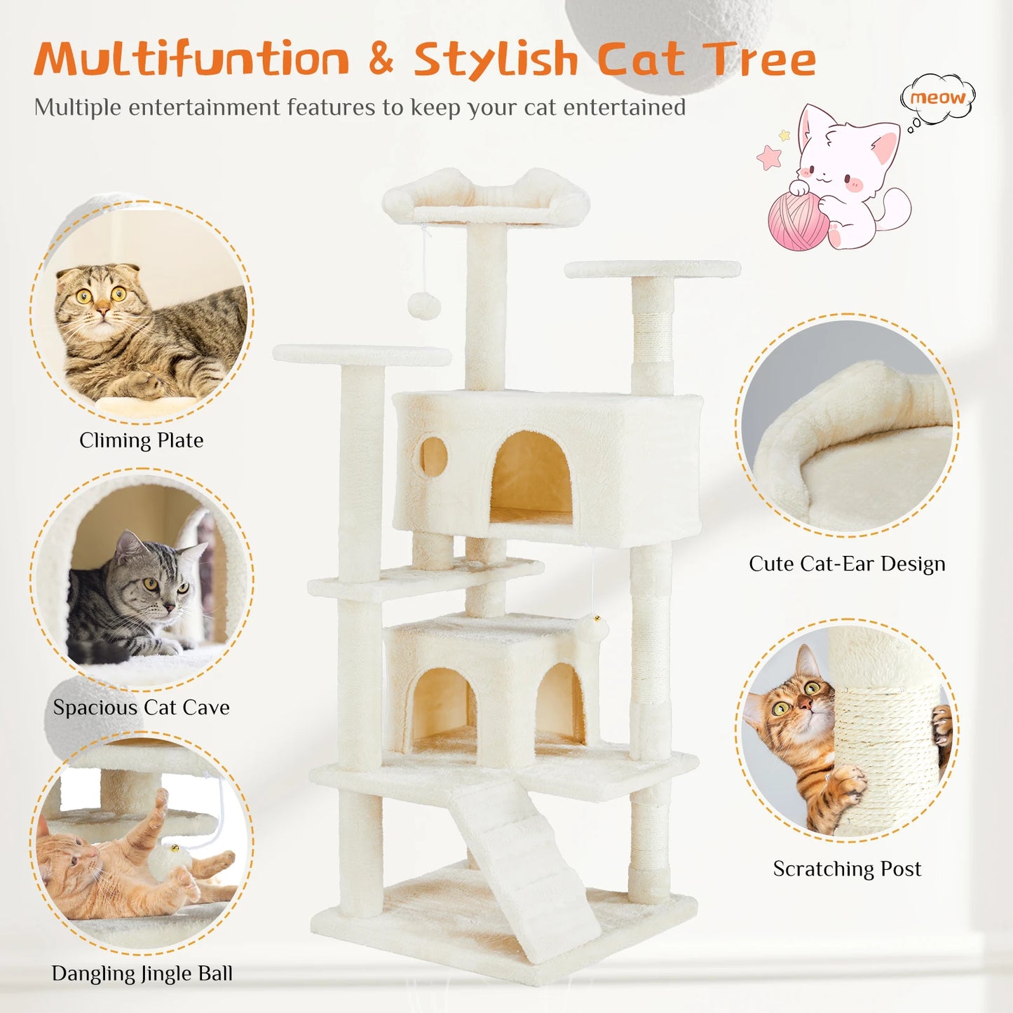 JHK Multi Level Cat Tree Tower With Sisal Scratching Post