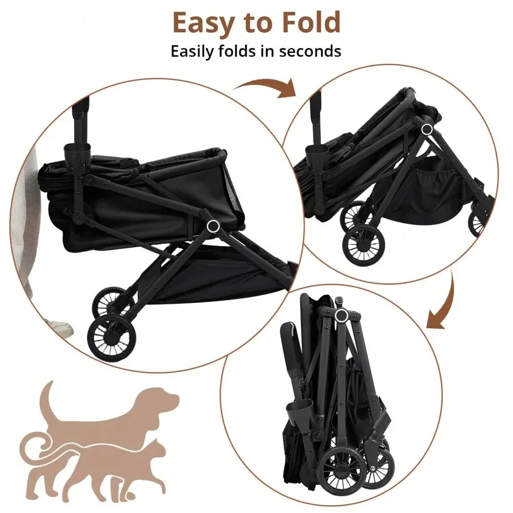 XMSJ Pet Stroller Foldable 4-Wheel Travel Carrier For Pets