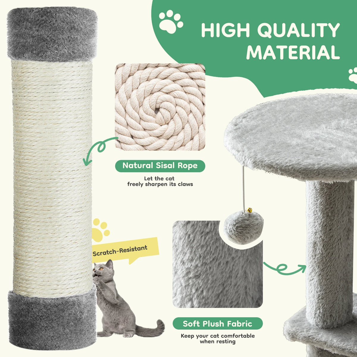 JHK Four Tier Cat Tree Featuring Sisal Posts For Pets