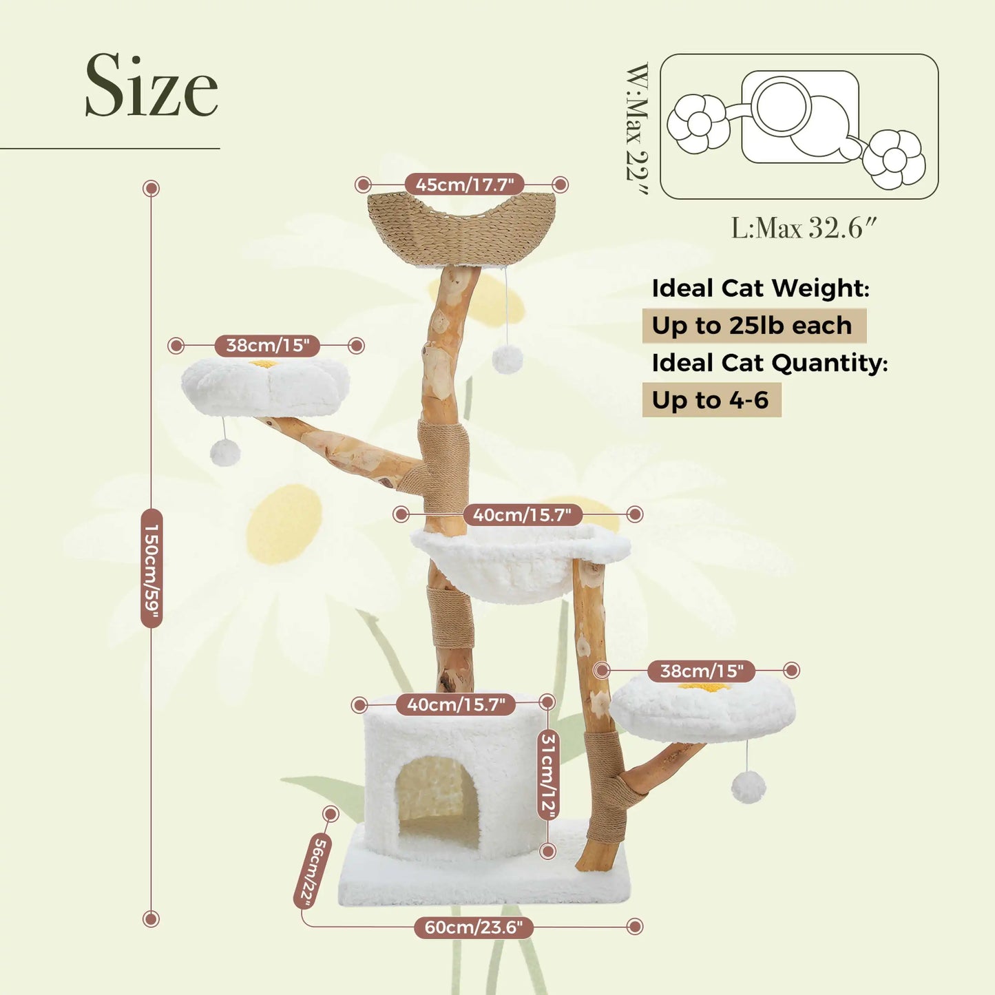 PEQULTI Solid Wood Cat Tree with Spacious Condo and Perches