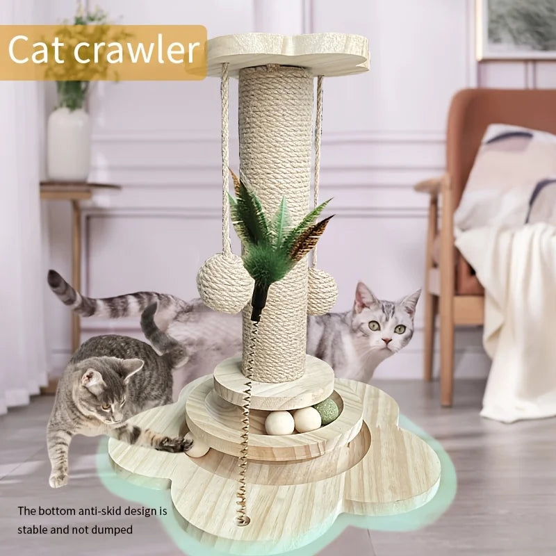 Indoor Cat Scratching Post With Teasing Wand And Ball Track