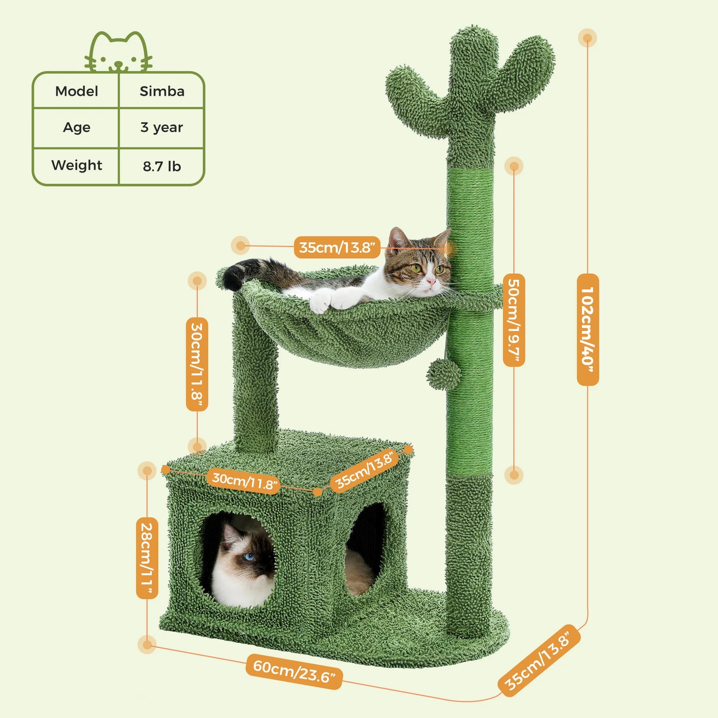 PEQULTICN Cactus Cat Tree With Condo And Hammock Dangling Ball