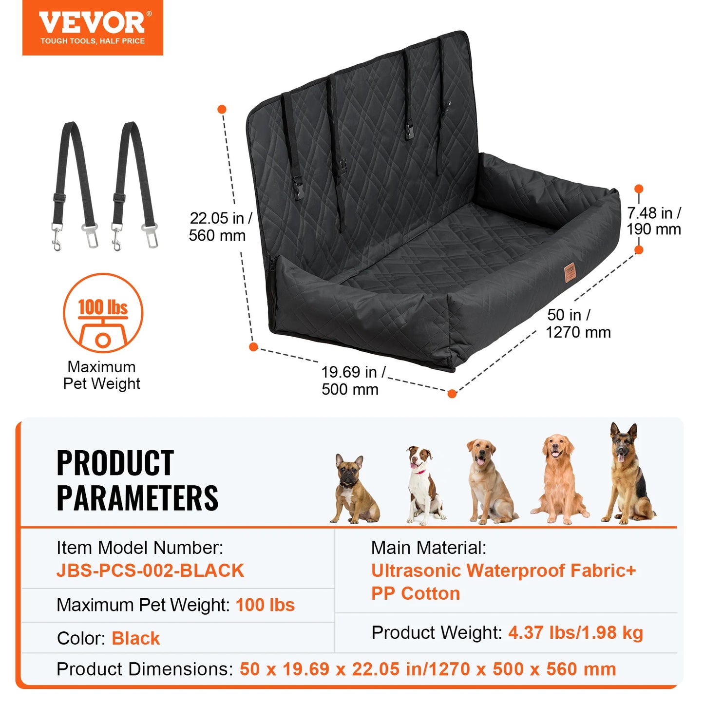 SucceBuy Waterproof Dog Car Seat Booster With Clip-On Safety Leash