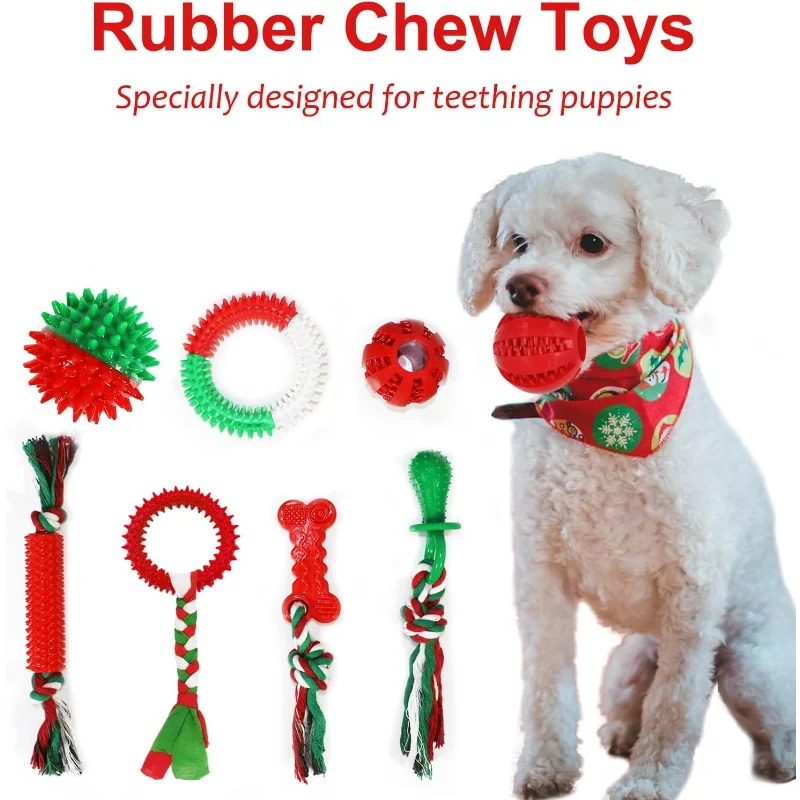 Christmas Dog Toys Bundle 15 Pack Rubber And Rope Chew Toys For Teething Puppies