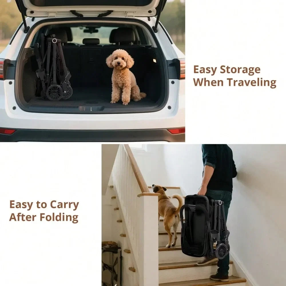 XMSJ Pet Stroller Foldable 4-Wheel Travel Carrier For Pets