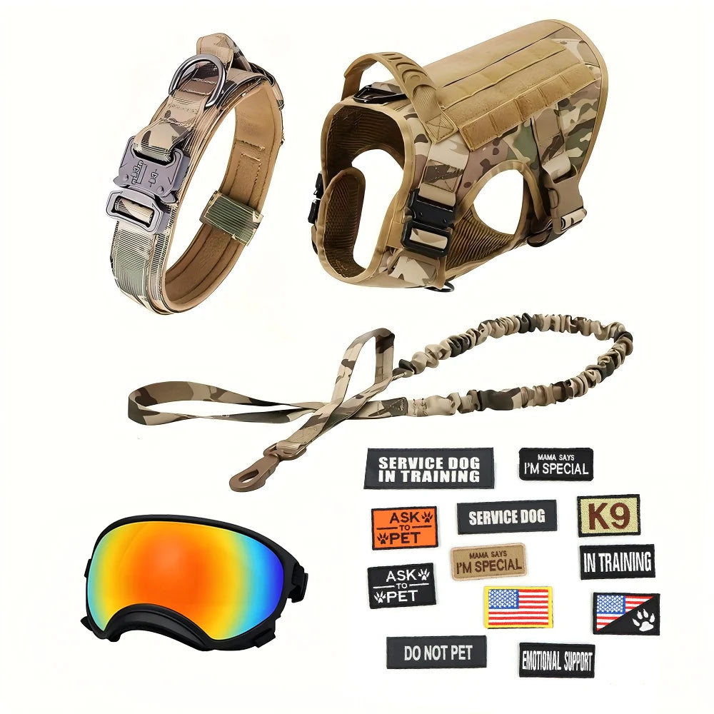 Tactical Dog Harness Vest With Leash And Velcro Patches Sunglasses