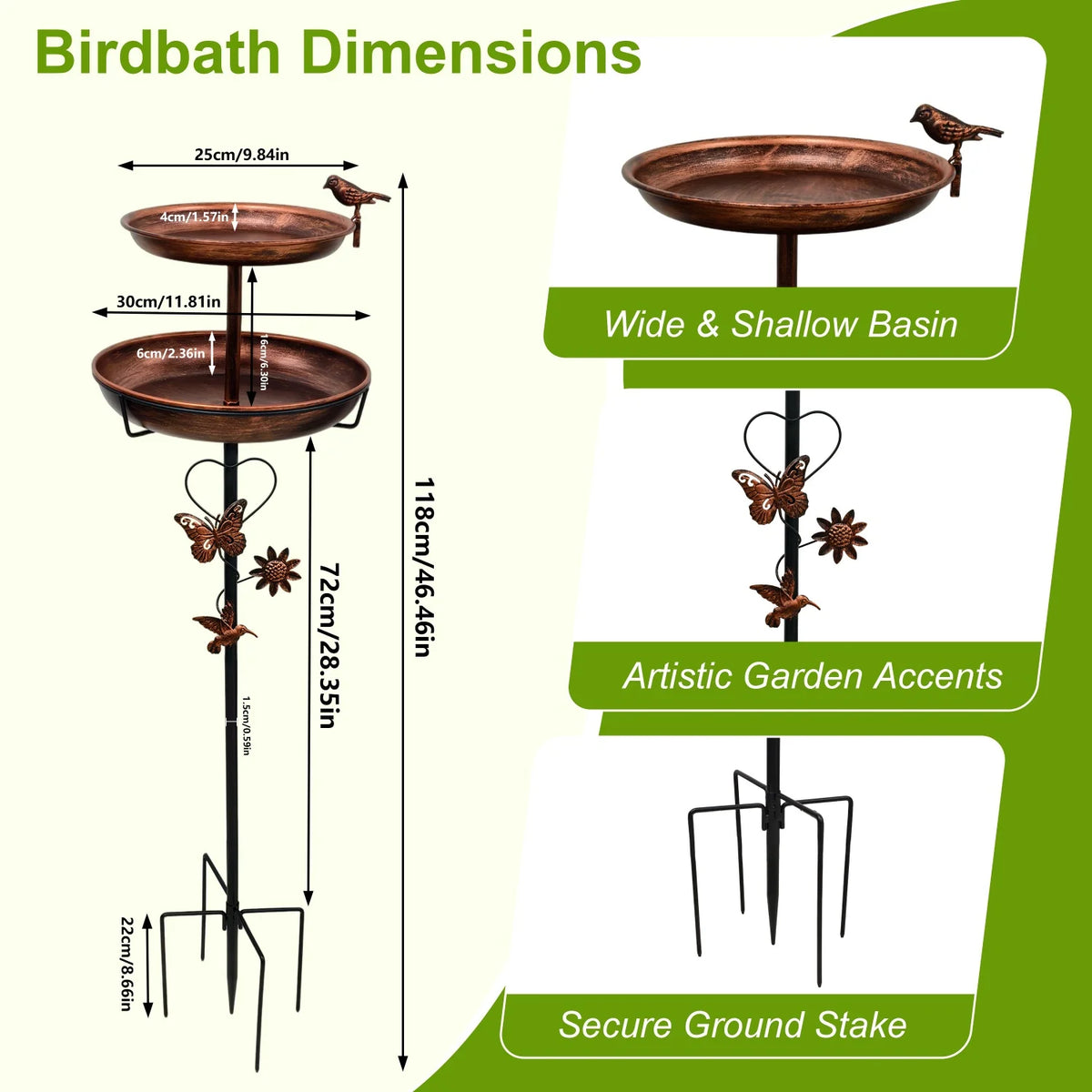 Sturdy Two Tier Metal Bird Bath For Garden Outdoor Decor
