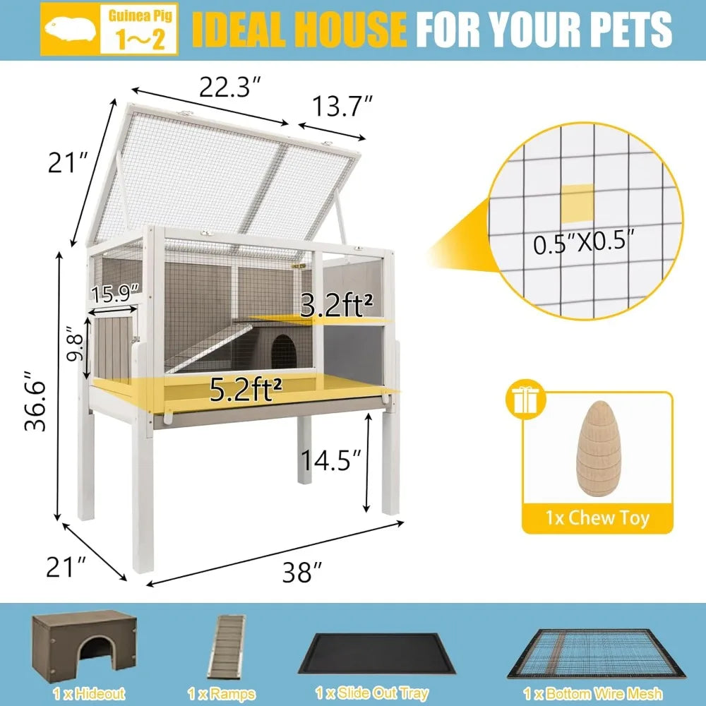 Wooden Two Story Guinea Pig Cage With Stand Ramp Leakproof Tray