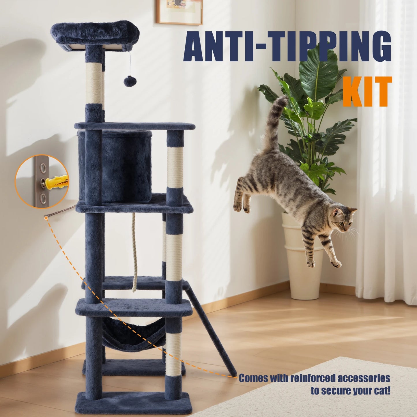 JHK Cat Tree Tall Multi Cat Climbing Tower With Sisal Posts For Indoor Cats