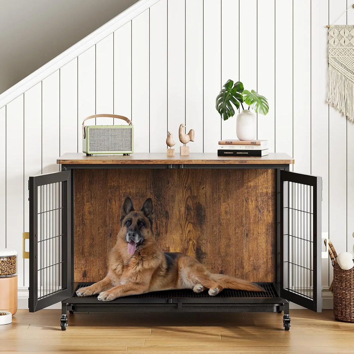 HiMISS Wooden Dog Crate End Table With Durable Steel Frame