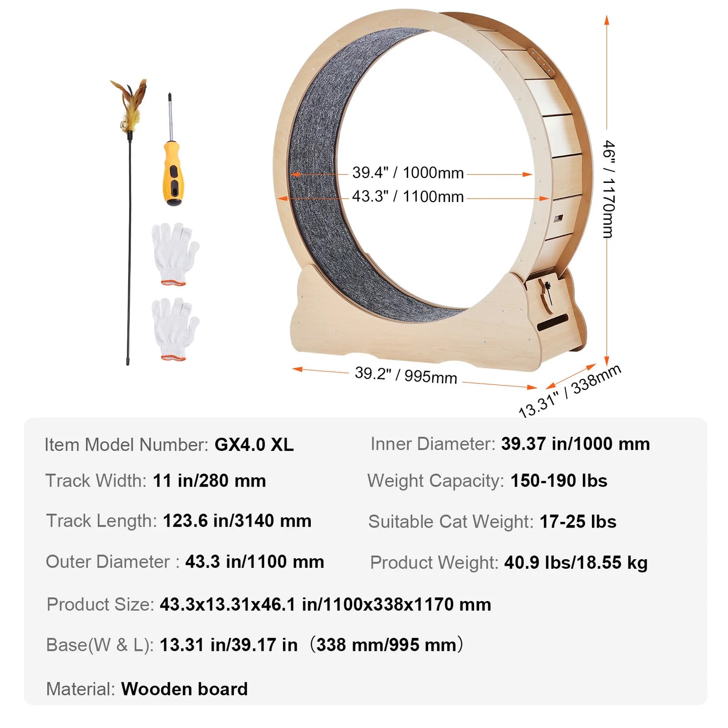 SucceBuy Wooden Cat Exercise Wheel Treadmill for Indoor Cats