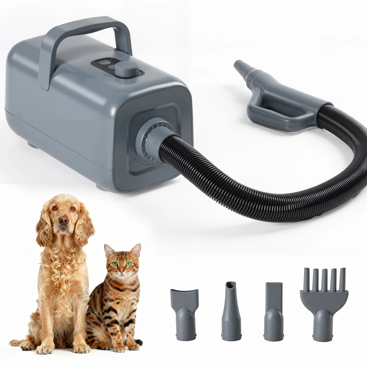 Pet Blow Dryer Grooming Vacuum Kit With 4 Nozzles And Cord