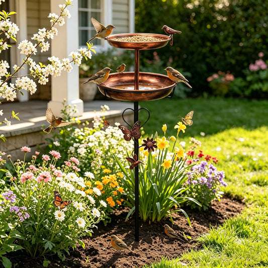 Sturdy Two Tier Metal Bird Bath For Garden Outdoor Decor