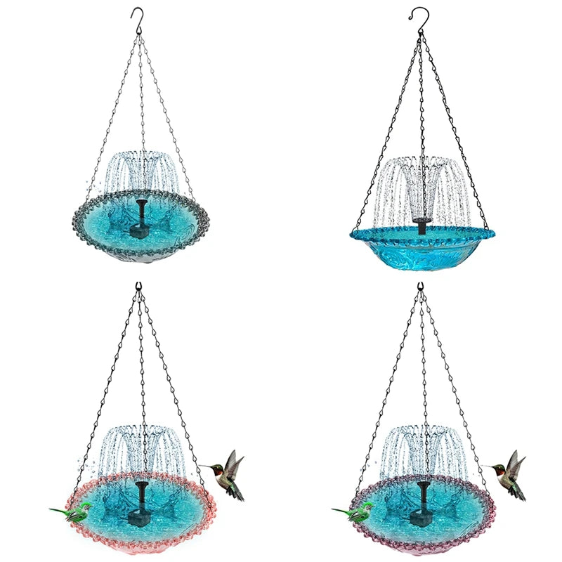 Outdoor Solar Bird Fountain Floating Bath With Blue Design