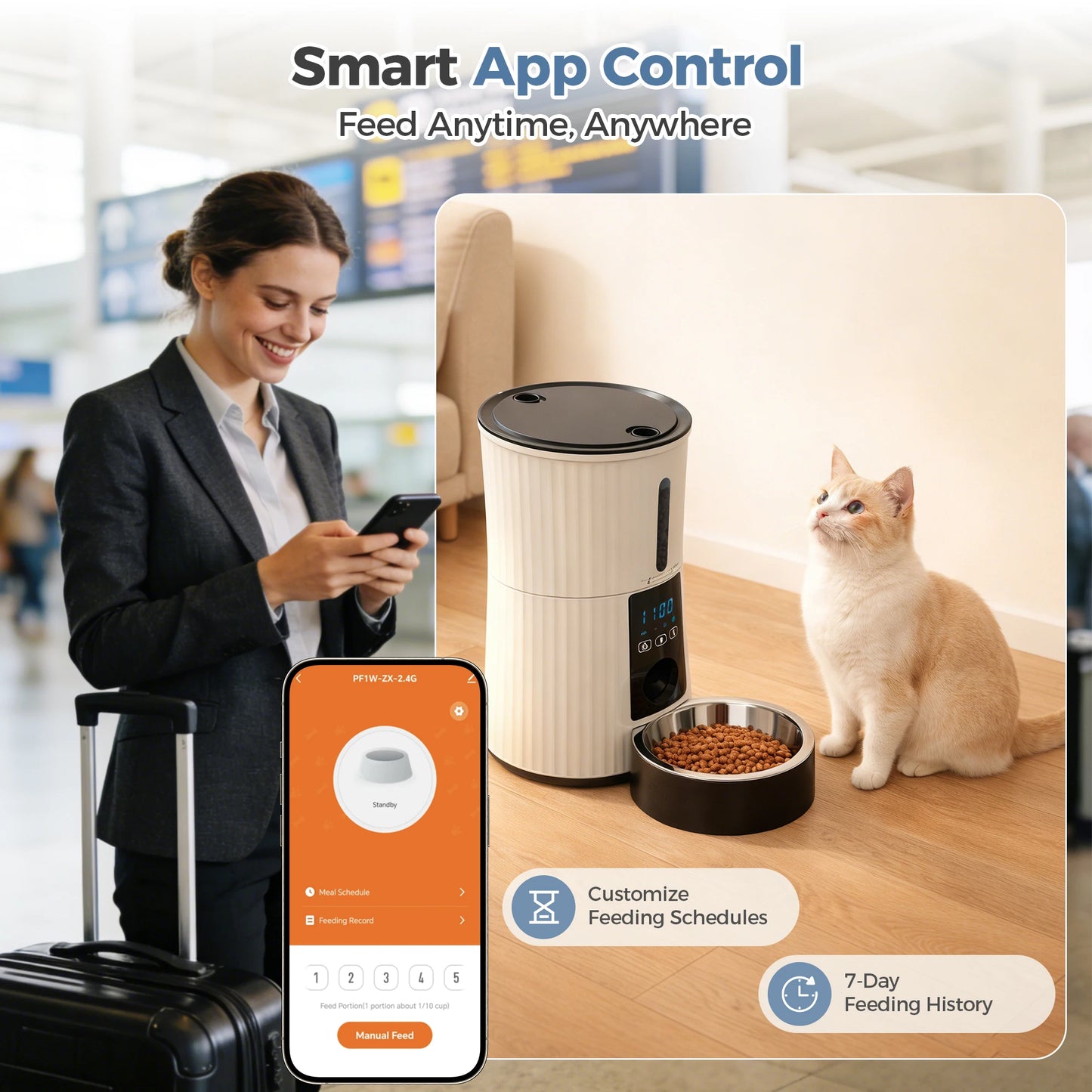Automatic Cat Feeder WiFi Timed Dispenser With App Control