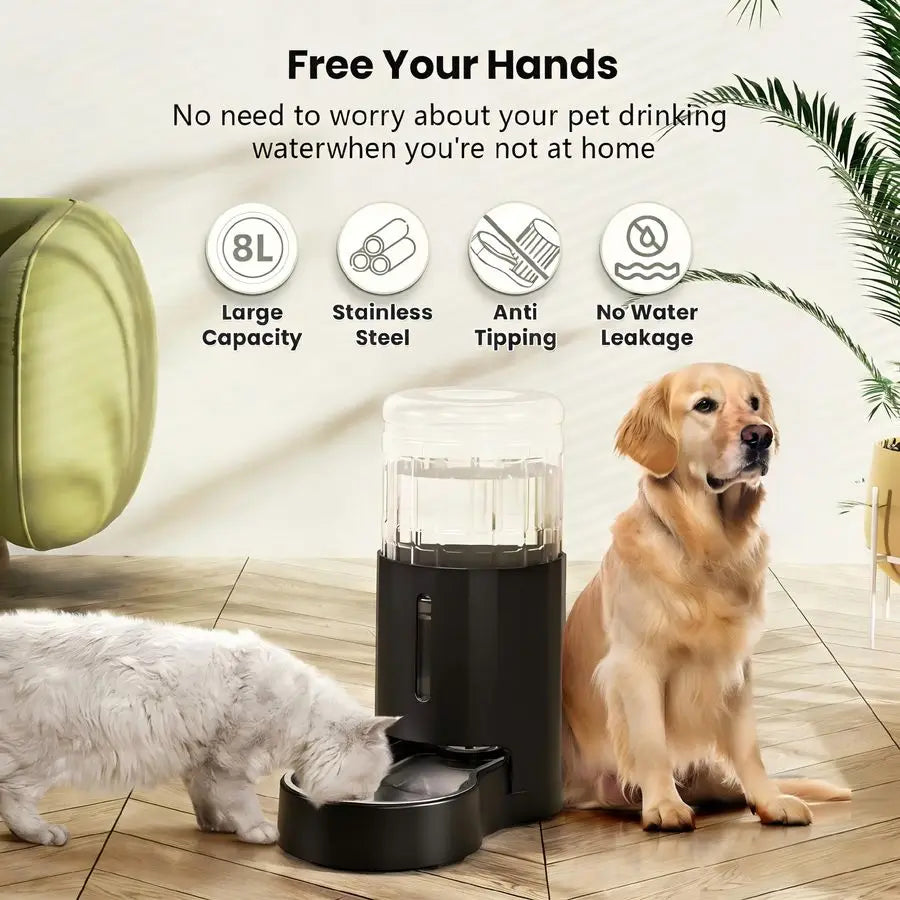 Automatic Dog And Cat Water Dispenser With Stainless Steel Bowl