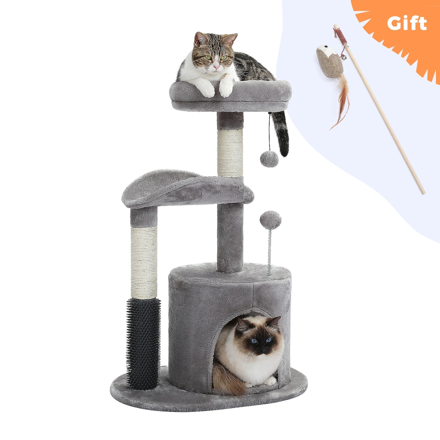 PAWZ Road Small Cat Tree With Self Groomer And Condo