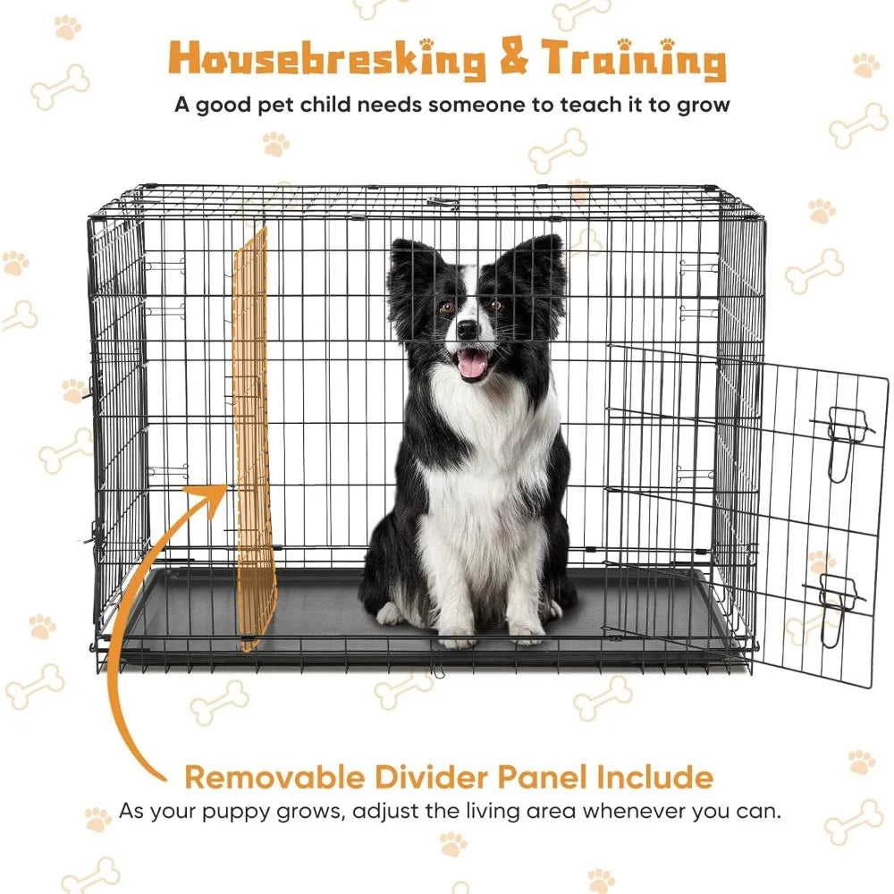 Double Door Dog Crate With Leakproof Pan Tray Indoor Use