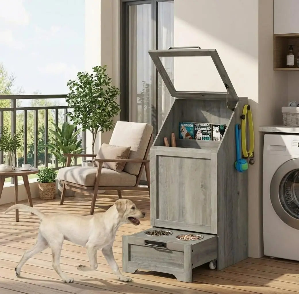 HiMISS Dog Feeding Station With Storage And Raised Bowls