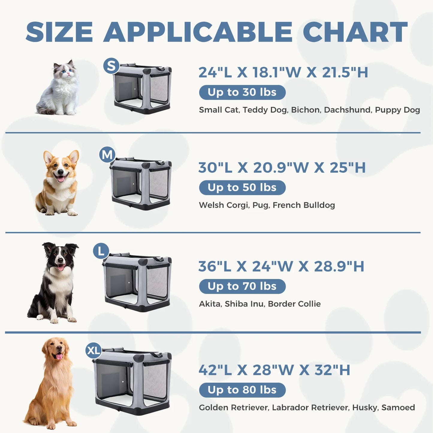 JHK 600D Oxford Foldable Soft Dog Crate with 3 Doors