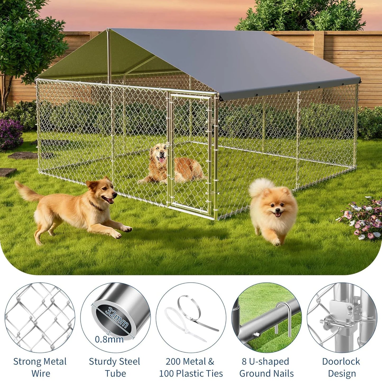 HiMISS Heavy Duty Outdoor Dog Kennel With Waterproof UV Cover