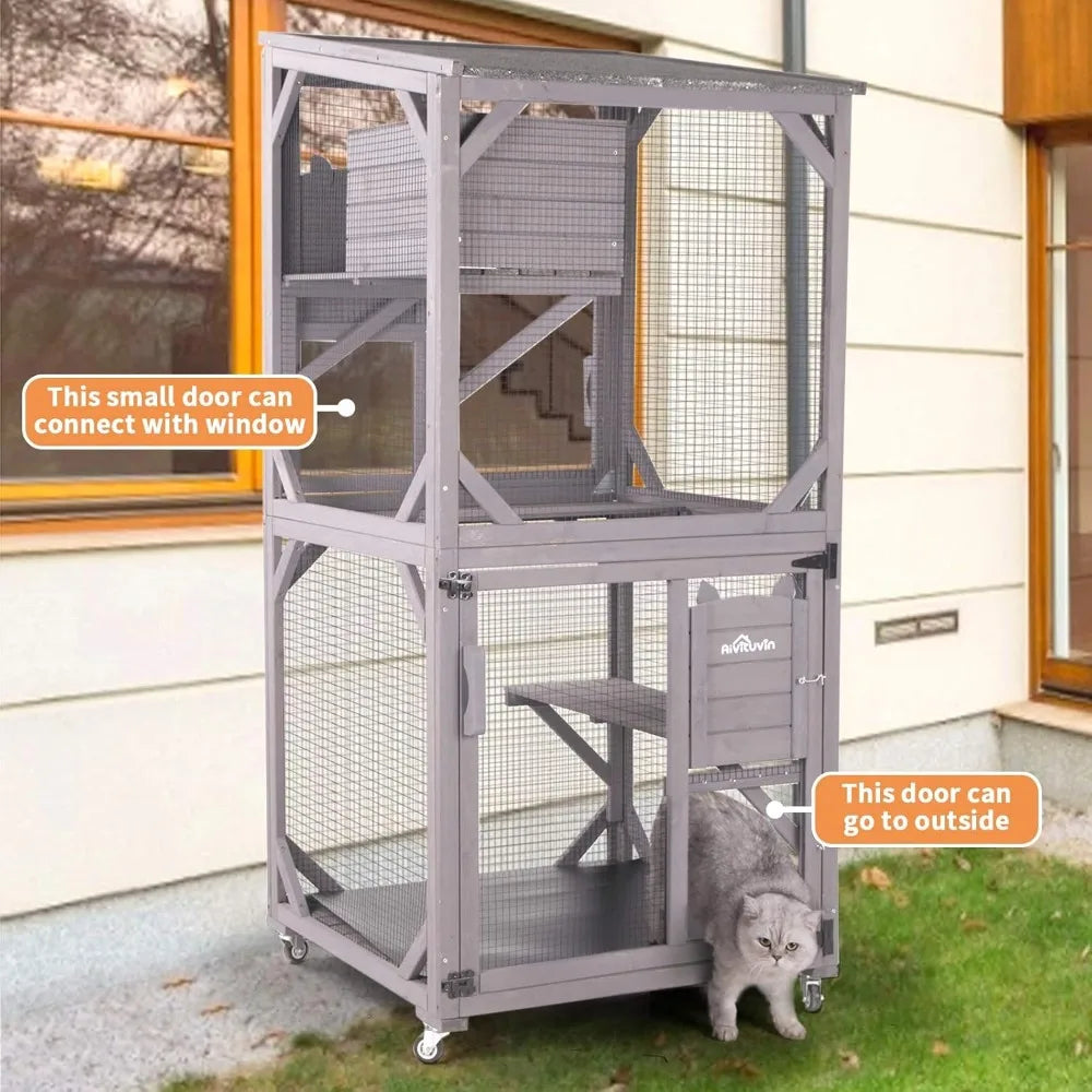 Aivituvin Cat Catio Outdoor Indoor Run Wooden Enclosure On Wheels