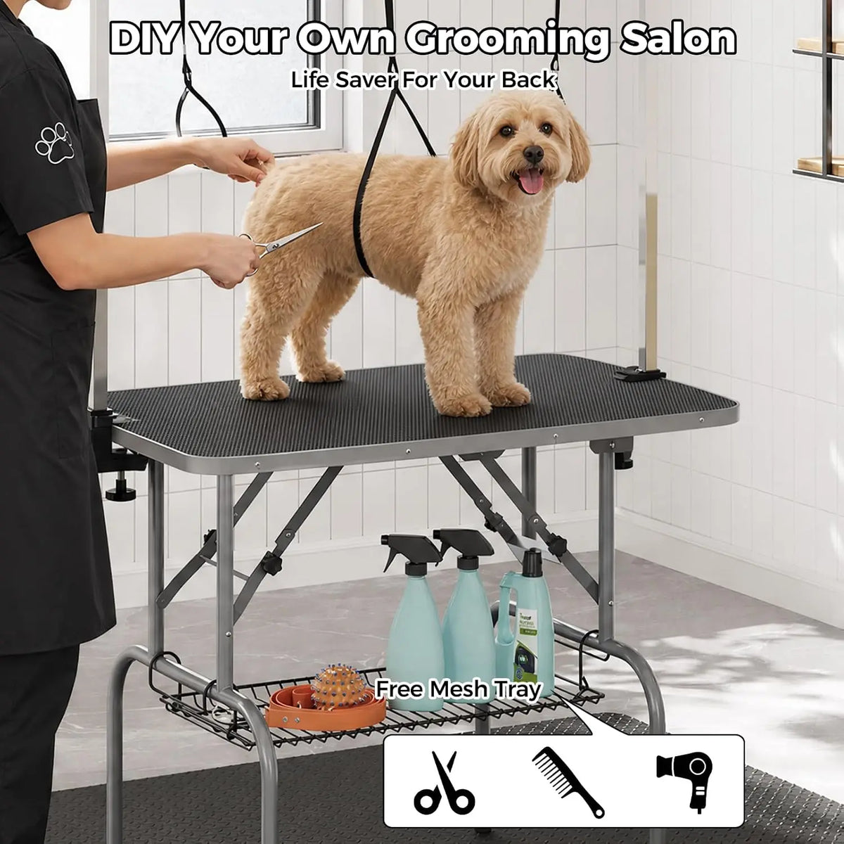 TWISTER.CK Foldable Professional Dog Grooming Table With Heavy Duty Support
