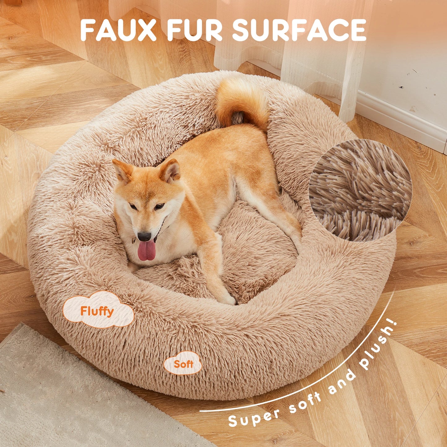 JHK Calming Dog Bed Washable Plush Faux Fur Anti Slip Round Bed