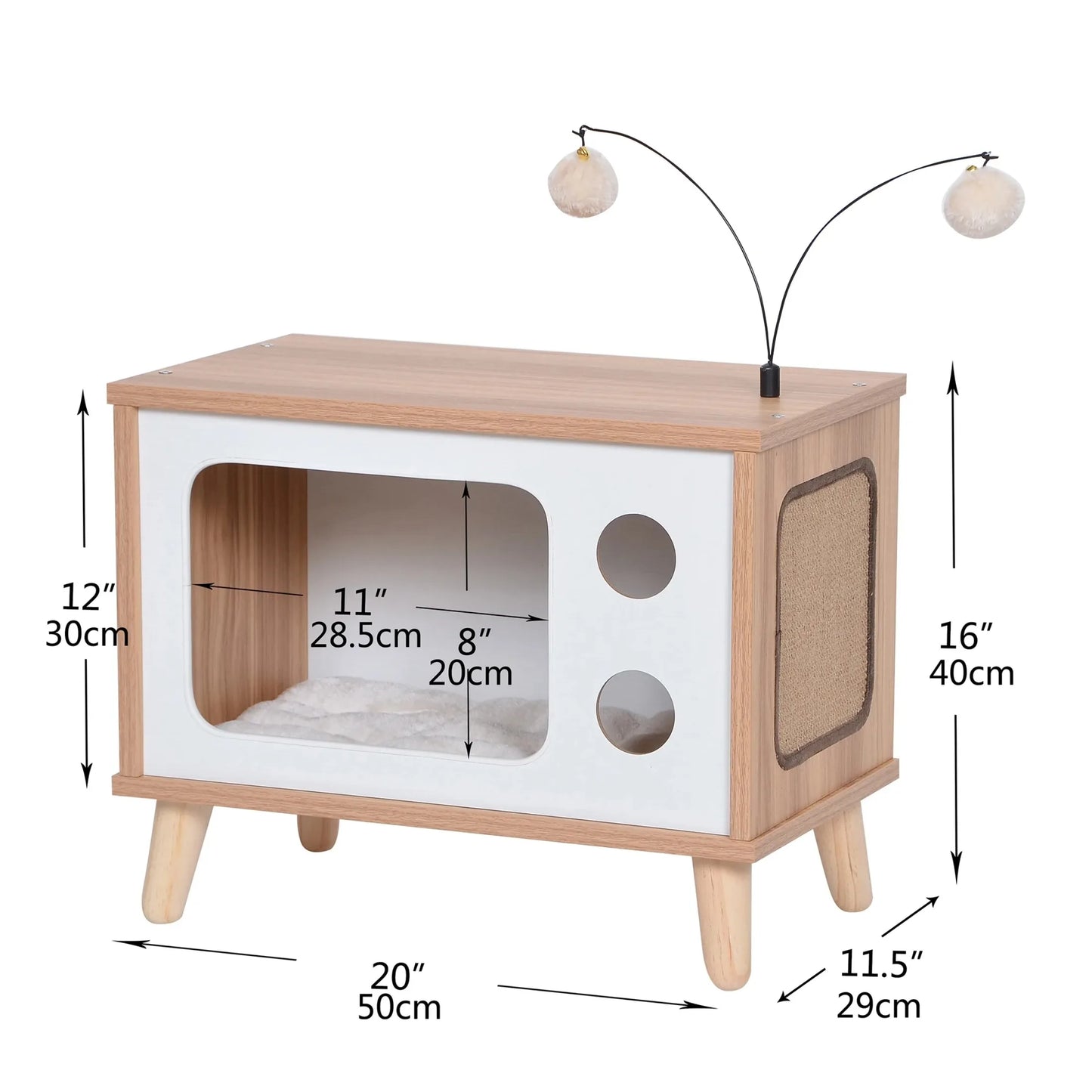 Retro TV Cat Condo With Jute Scratching Pad