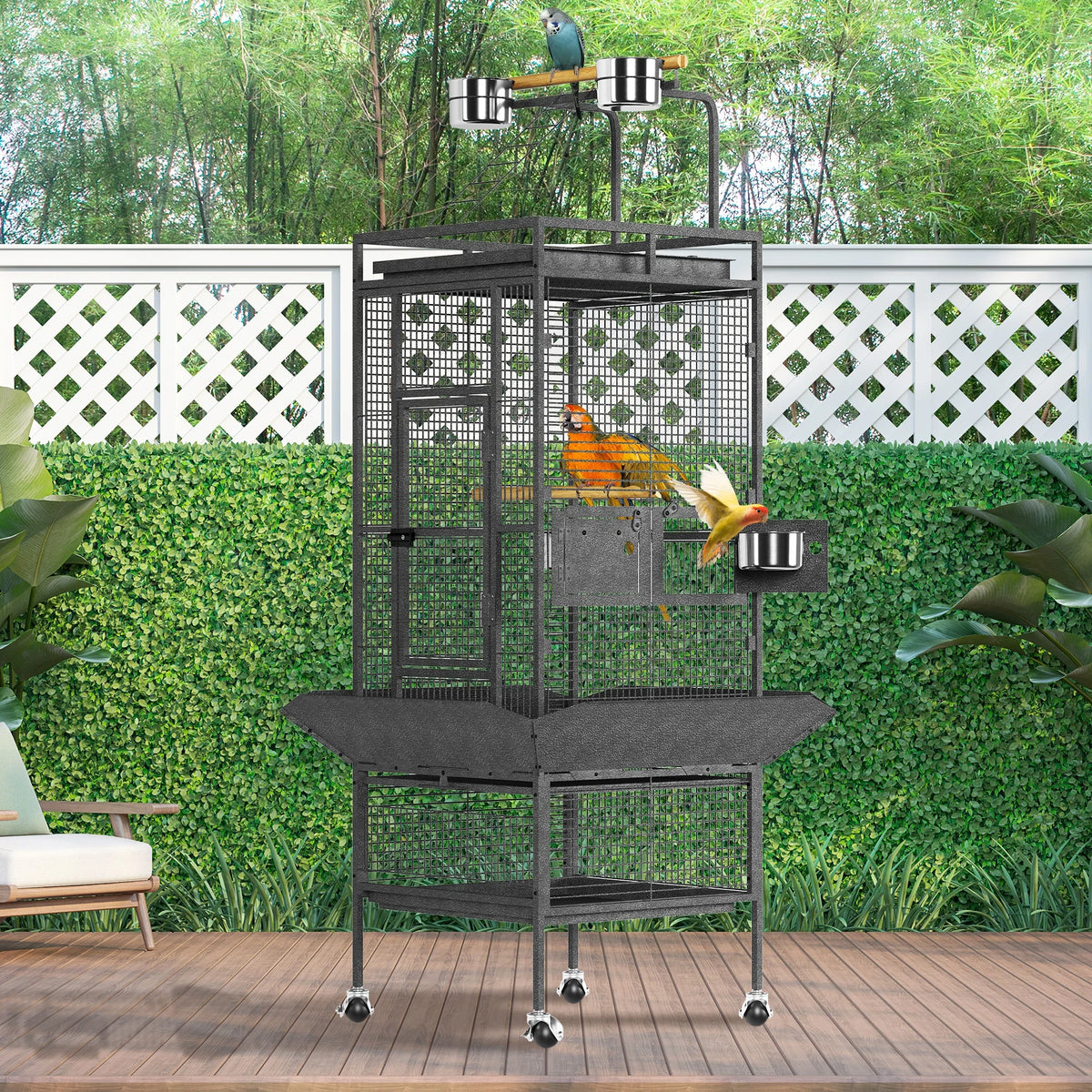 Wrought Iron Bird Cage With Rolling Stand Perch And Feeder