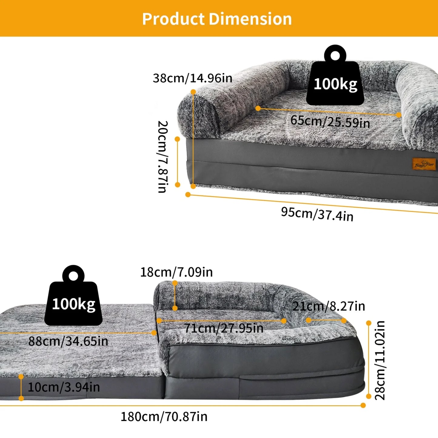 BINGOPAW Orthopedic Pet Bed With Bolster Foldable For Adults