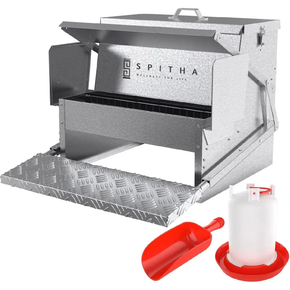 Automatic Chicken Coop Feeder No Waste Steel Poultry Feeder Weatherproof