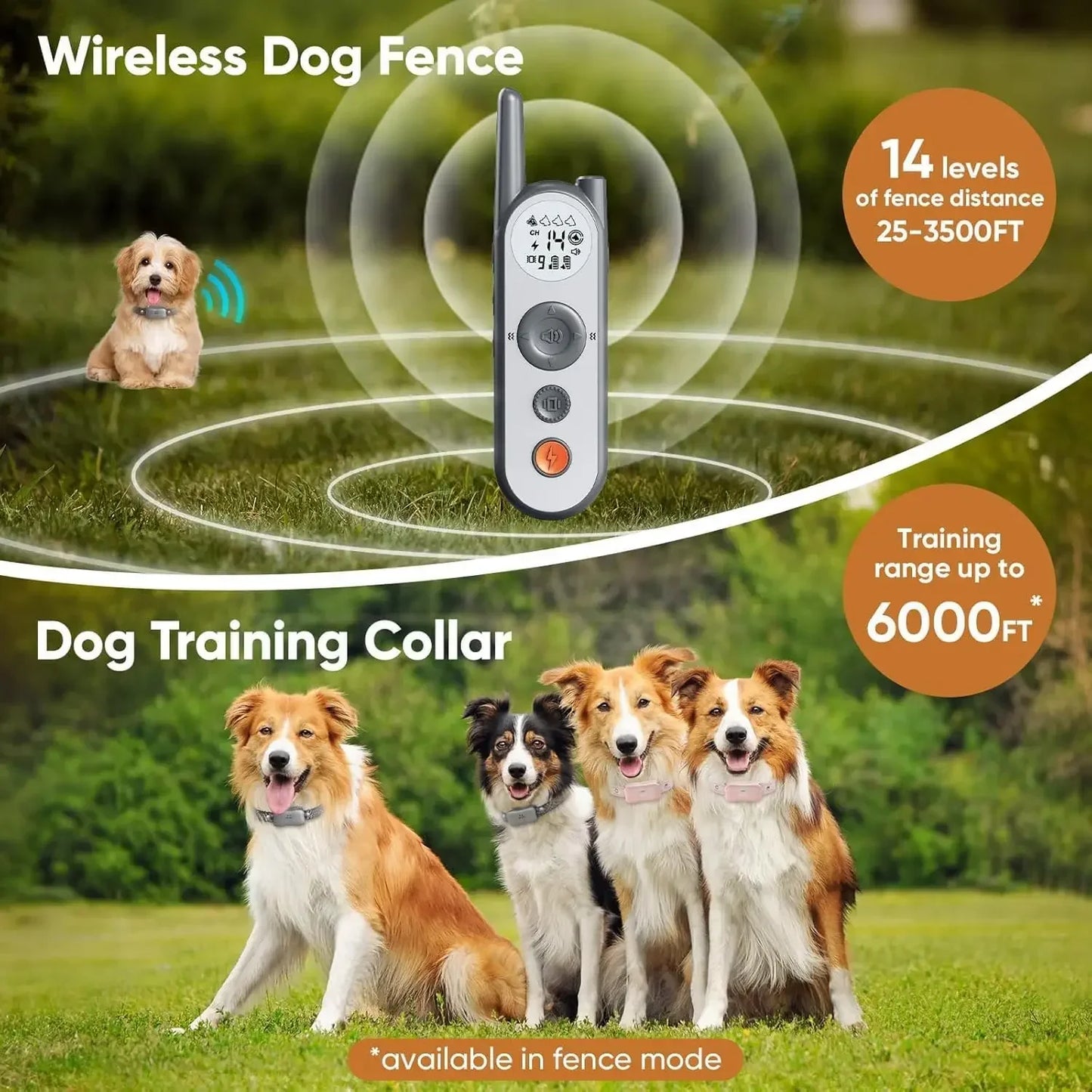 Wireless Dog Fence System With IPX7 Waterproof Remote Collar